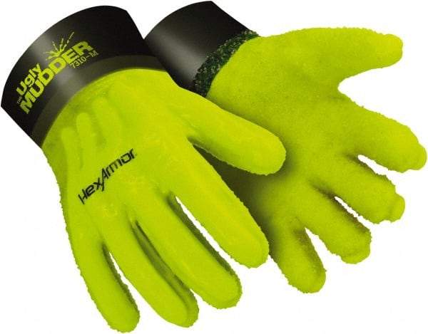 HexArmor - Size L (9), 14" Long, Supported, PVC Chemical Resistant Gloves - Smooth Finish, Cotton Lined, Safety Cuff, Hi-Viz Yellow - Americas Tooling