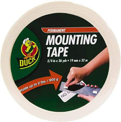 Duck - 3/4" x 36 Yd Acrylic Adhesive Double Sided Tape - 2.6 mil Thick, White, Vinyl Foam Liner, Series DUC - Americas Tooling