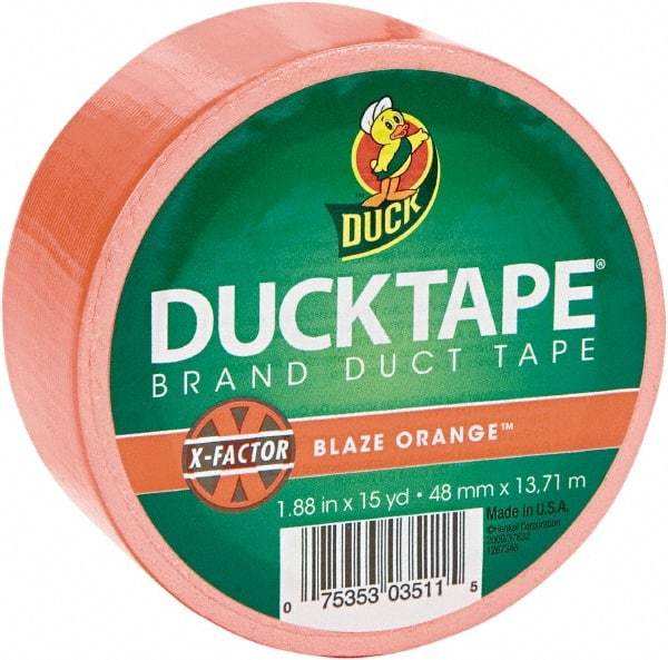 Duck - 1-7/8" x 15 Yds Orange Duct Tape - 9 mil, Rubber Adhesive, Vinyl Backing, 22 Lb/ln Tensile Strength, Series DUC - Americas Tooling