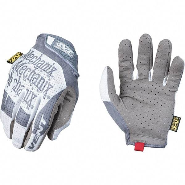 Mechanix Wear - Size XL Work Gloves - For Mechanic's & Lifting, Uncoated, Hook & Loop Cuff, Full Fingered, Gray/White, Paired - Americas Tooling