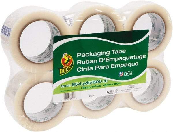 Duck - 1-7/8" x 110 Yd Clear Acrylic Adhesive Packaging Tape - Polypropylene Film Backing, 1.9 mil Thick, 25 Lb Tensile Strength, Series DUC - Americas Tooling