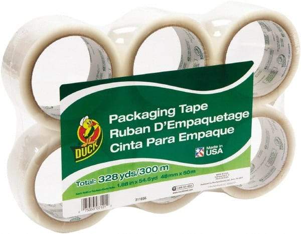 Duck - 1-7/8" x 55 Yd Clear Acrylic Adhesive Packaging Tape - Polypropylene Film Backing, 1.9 mil Thick, 25 Lb Tensile Strength, Series DUC - Americas Tooling