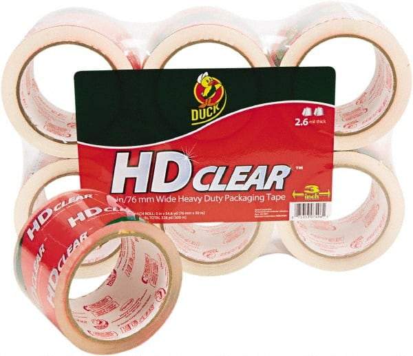 Duck - 3" x 55 Yd Clear Acrylic Adhesive Packaging Tape - Polypropylene Film Backing, 2.6 mil Thick, 31 Lb Tensile Strength, Series DUC - Americas Tooling