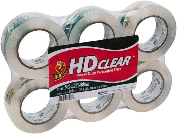 Duck - 1-7/8" x 110 Yd Clear Acrylic Adhesive Packaging Tape - Polypropylene Film Backing, 2.6 mil Thick, 31 Lb Tensile Strength, Series DUC - Americas Tooling