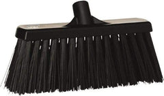 Vikan - 12" Heavy Duty Synthetic Push Broom - 3-1/2" Bristle Length, Plastic Block, European Threaded Handle Connection - Americas Tooling