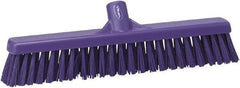 Vikan - 16" Fine Particle Synthetic Push Broom - 2" Bristle Length, Plastic Block, European Threaded Handle Connection - Americas Tooling