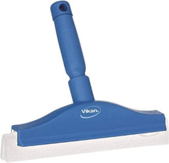 Vikan - 10" Foam Rubber Blade Bench Squeegee - Double Edge, Blue, Plastic Holder - Americas Tooling