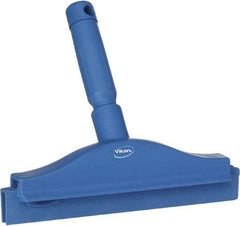 Vikan - 10" Rubber Blade Floor Squeegee - Double Edge, Blue, Plastic Holder - Americas Tooling