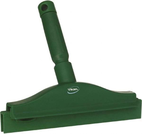 Vikan - 10" Rubber Blade Floor Squeegee - Double Edge, Green, Plastic Holder - Americas Tooling