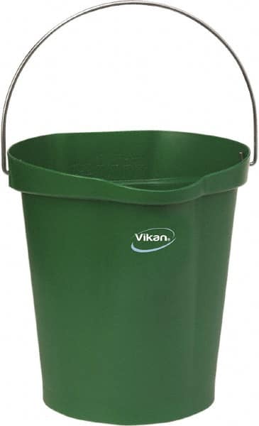 Vikan - 3 Gal, Polypropylene Round Green Single Pail with Pour Spout - Handle Included - Americas Tooling