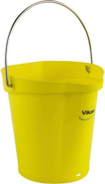 Vikan - 1-1/2 Gal, Polypropylene Round Yellow Single Pail with Pour Spout - Handle Included - Americas Tooling