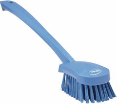 Vikan - 1.3" Bristle Length, Polyester Scrub Brush - 4" Long x 2-3/4" Wide Head, 15-3/4" OAL, Blue, Polypropylene Block - Americas Tooling