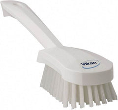 Vikan - 1.3" Bristle Length, Polyester Scrub Brush - 4-1/4" Long x 2-3/4" Wide Head, 10" OAL, White, Polypropylene Block - Americas Tooling