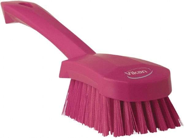 Vikan - 1.3" Bristle Length, Polyester Scrub Brush - 4-1/4" Long x 2-3/4" Wide Head, 10" OAL, Pink, Polypropylene Block - Americas Tooling