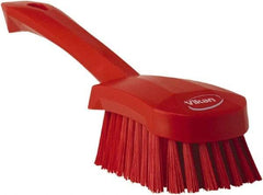 Vikan - 1.3" Bristle Length, Polyester Scrub Brush - 4-1/4" Long x 2-3/4" Wide Head, 10" OAL, Red, Polypropylene Block - Americas Tooling