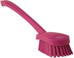 Vikan - 1.3" Bristle Length, Polyester Scrub Brush - 4" Long x 2-3/4" Wide Head, 15-3/4" OAL, Pink, Polypropylene Block - Americas Tooling