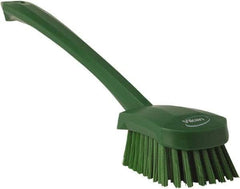 Vikan - 1.3" Bristle Length, Polyester Scrub Brush - 4" Long x 2-3/4" Wide Head, 15-3/4" OAL, Green, Polypropylene Block - Americas Tooling