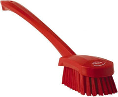 Vikan - 1.3" Bristle Length, Polyester Scrub Brush - 4" Long x 2-3/4" Wide Head, 15-3/4" OAL, Red, Polypropylene Block - Americas Tooling