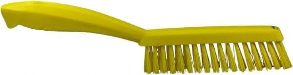 Vikan - 1.3" Bristle Length, Polyester Scrub Brush - 5-7/8" Long x 0.8" Wide Head, 11.2" OAL, Yellow, Polypropylene Block - Americas Tooling