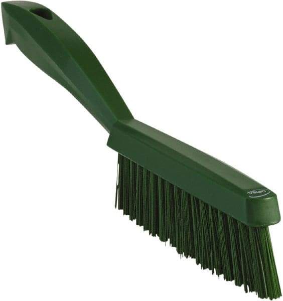 Vikan - 1.3" Bristle Length, Polyester Scrub Brush - 5-7/8" Long x 0.8" Wide Head, 11.2" OAL, Green, Polypropylene Block - Americas Tooling