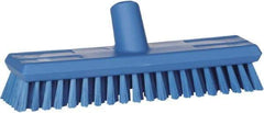 Vikan - 1.3" Bristle Length, Polyester Scrub Brush - 10-3/4" Long x 2-1/2" Wide Head, 11" OAL, European Threaded Handle, Blue, Polypropylene Block - Americas Tooling