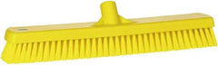 Vikan - 1.8" Bristle Length, Polyester Scrub Brush - 18" Long x 2-1/2" Wide Head, 19" OAL, European Threaded Handle, Yellow, Polypropylene Block - Americas Tooling