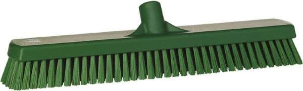 Vikan - 1.8" Bristle Length, Polyester Scrub Brush - 18" Long x 2-1/2" Wide Head, 19" OAL, European Threaded Handle, Green, Polypropylene Block - Americas Tooling