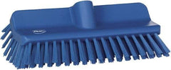 Vikan - 1-1/2" Bristle Length, Polyester Cleaning & Finishing Brush - 9-5/8" Long x 5" Wide Head, 10" OAL, European Threaded Handle, Blue, Polypropylene Block - Americas Tooling