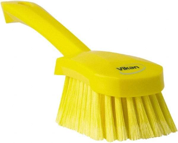 Vikan - 1.8" Bristle Length, Polyester Scrub Brush - 4-1/4" Long x 2-3/4" Wide Head, 10" OAL, Yellow, Polypropylene Block, Flagged - Americas Tooling