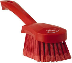 Vikan - 1.8" Bristle Length, Polyester Scrub Brush - 4-1/4" Long x 2-3/4" Wide Head, 10" OAL, Red, Polypropylene Block, Flagged - Americas Tooling