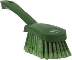 Vikan - 1.8" Bristle Length, Polyester Scrub Brush - 4-1/4" Long x 2-3/4" Wide Head, 10" OAL, Green, Polypropylene Block, Flagged - Americas Tooling