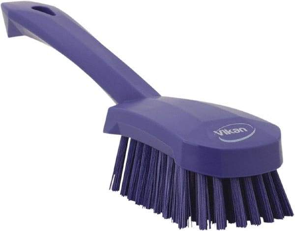 Vikan - 1.3" Bristle Length, Polyester Scrub Brush - 4-1/4" Long x 2-3/4" Wide Head, 10" OAL, Purple, Polypropylene Block - Americas Tooling