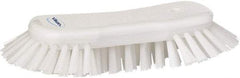 Vikan - 1.3" Bristle Length, Polyester Utility Scrub Brush - 7-3/4" Long x 3" Wide Head, 8" OAL, European Threaded Handle, White, Polypropylene Block - Americas Tooling