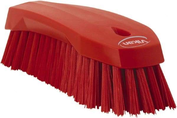 Vikan - 1.3" Bristle Length, Polyester Utility Scrub Brush - 7" Long x 3" Wide Head, 8" OAL, Red, Polypropylene Block - Americas Tooling