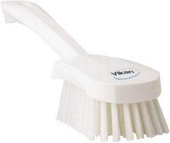 Vikan - 1.3" Bristle Length, Polyester Scrub Brush - 4-1/4" Long x 2-3/4" Wide Head, 10" OAL, White, Polypropylene Block - Americas Tooling