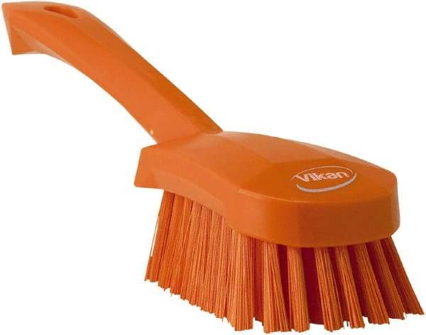 Vikan - 1.3" Bristle Length, Polyester Scrub Brush - 4-1/4" Long x 2-3/4" Wide Head, 10" OAL, Orange, Polypropylene Block - Americas Tooling