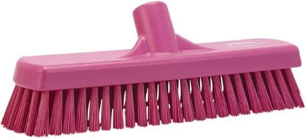 Vikan - 1.7" Bristle Length, Polyester Scrub Brush - 11-1/4" Long x 3" Wide Head, 12" OAL, European Threaded Handle, Pink, Polypropylene Block - Americas Tooling