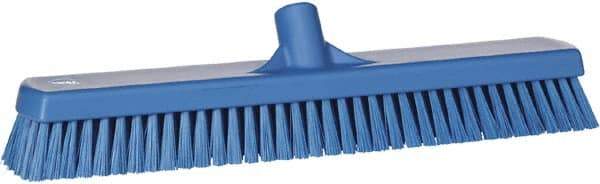 Vikan - 1.8" Bristle Length, Polyester Scrub Brush - 18" Long x 2-1/2" Wide Head, 19" OAL, European Threaded Handle, Blue, Polypropylene Block - Americas Tooling