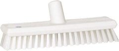 Vikan - 1.3" Bristle Length, Polyester Scrub Brush - 10-3/4" Long x 2-1/2" Wide Head, 11" OAL, European Threaded Handle, White, Polypropylene Block - Americas Tooling