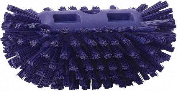 Vikan - 1-1/2" Bristle Length, Polyester Utility Scrub Brush - 5-1/2" Wide Head, 8" OAL, European Threaded Handle, Purple, Polypropylene Block - Americas Tooling