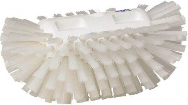 Vikan - 1-1/2" Bristle Length, Polyester Utility Scrub Brush - 5-1/2" Wide Head, 8" OAL, European Threaded Handle, White, Polypropylene Block - Americas Tooling