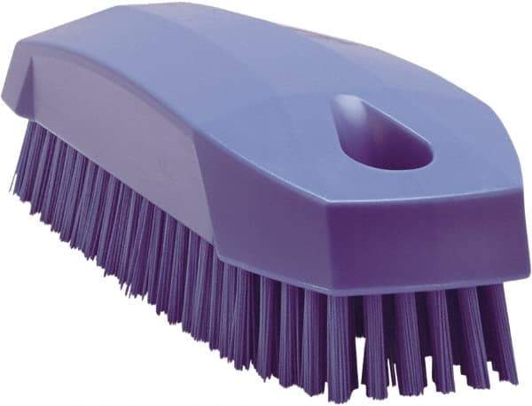 Vikan - 0.7" Bristle Length, Polyester Scrub Brush - 1-1/2" Wide Head, 4-1/2" OAL, Purple, Polypropylene Block - Americas Tooling