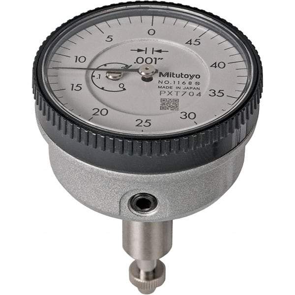 Mitutoyo - 0.2" Range, 50-0 Dial Reading, 0.001" Graduation Dial Drop Indicator - 40mm Dial, 1/2" Range per Revolution, 0.001" Accuracy, Revolution Counter - Americas Tooling