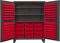 Durham - 3 Shelf 156 Bin Storage Cabinet - Steel, 60" Wide x 24" Deep x 78" High, Red - Americas Tooling