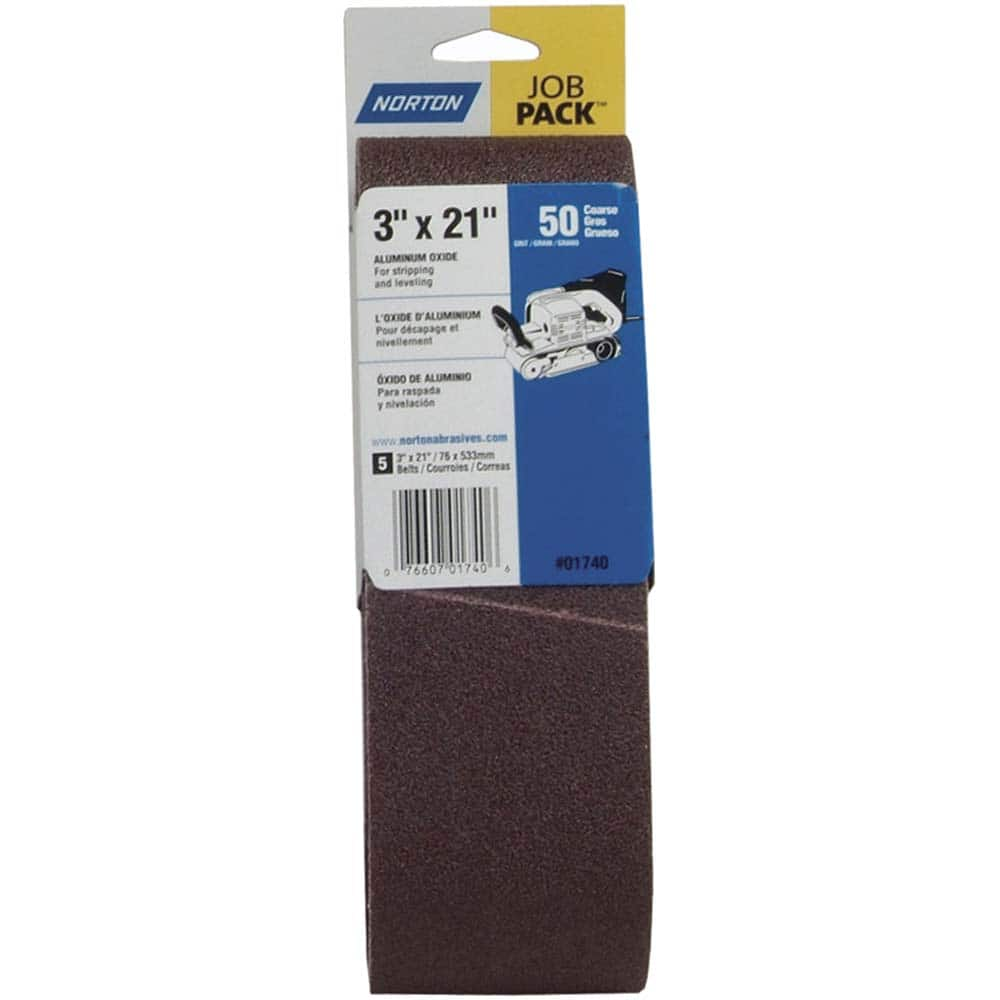 Norton - 3" Wide x 21" OAL, 50 Grit, Aluminum Oxide Abrasive Belt - Americas Tooling