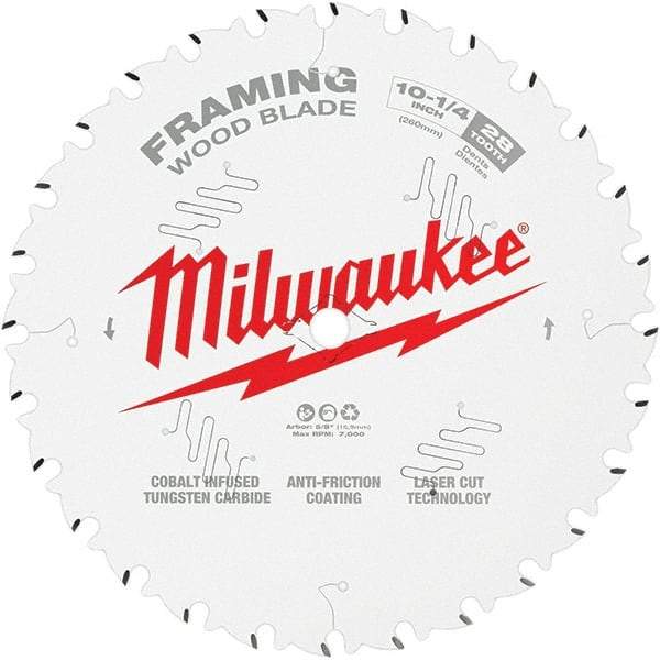 Milwaukee Tool - 10-1/4" Diam, 5/8" Arbor Hole Diam, 40 Tooth Wet & Dry Cut Saw Blade - Tungsten Carbide-Tipped, Fine Finish Action, Standard Round Arbor - Americas Tooling