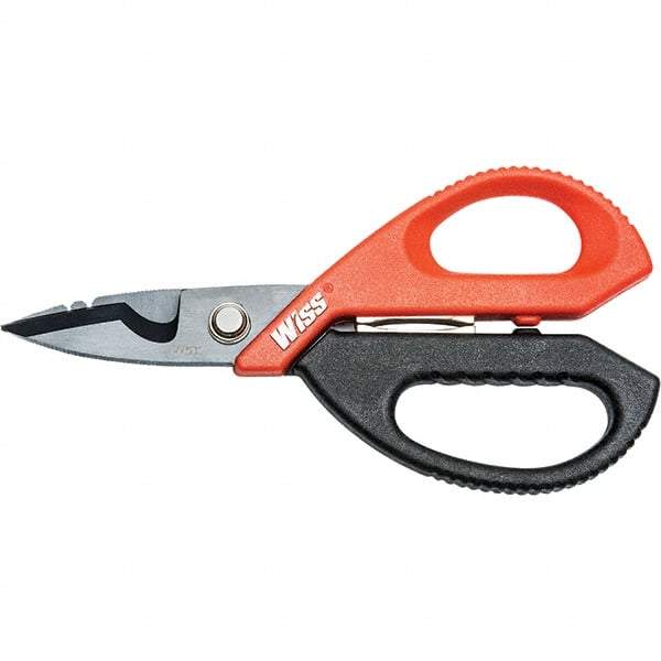 Wiss - 3" LOC, 9-1/2" OAL Titanium-Coated Stainless Steel Ergonomic Shears - Ambidextrous, Serrated, Plastic Straight Handle, For Electrical Use - Americas Tooling