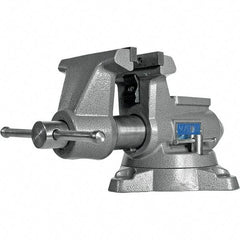 Wilton - 5-1/2" Jaw Width, 5" Opening Capacity, 3-5/8" Throat Depth, Iron Swivel Bench Vise - Double Lockdown Base Attachment, Anvil, 17-45/64" Long x 10-39/64" Wide x 8-13/32" High - Americas Tooling