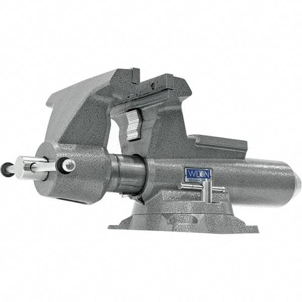 Wilton - 10" Jaw Width, 12" Opening Capacity, 5-1/4" Throat Depth, Iron Swivel Bench Vise - Double Lockdown Base Attachment, Anvil, 28-45/64" Long x 12-39/64" Wide x 11-51/64" High - Americas Tooling