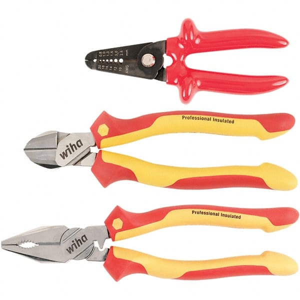 Wiha - Plier Sets Set Type: Cutting Pliers; Insulated Pliers; Wire Stripper Number of Pieces: 3 - Americas Tooling